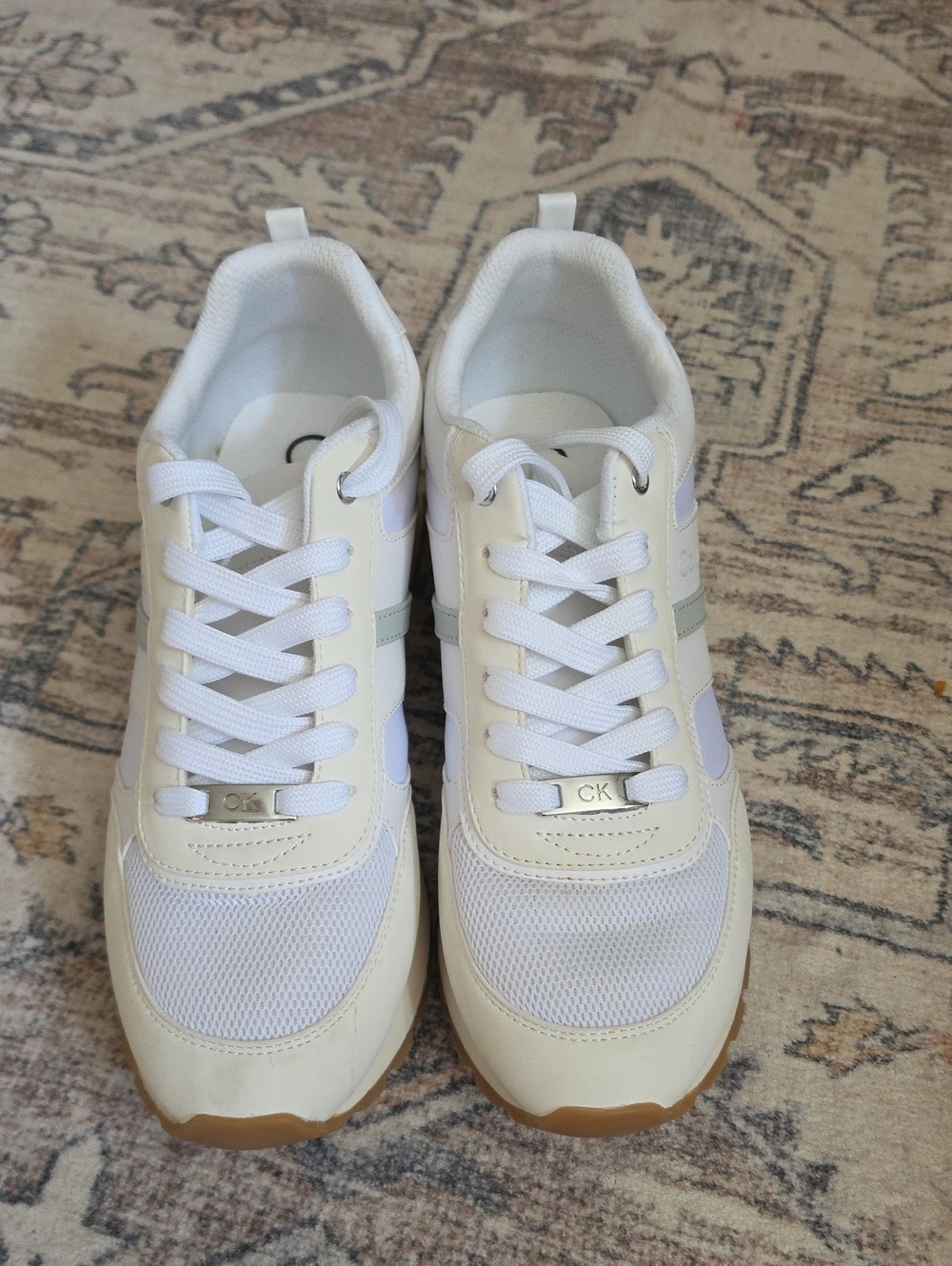 Calvin Klein White and Cream Women's Lace-Up Sneakers Size 10. Wore Once